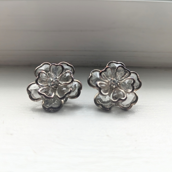 Vintage America Jewelry - VTG 80s Flower Glass Earrings